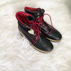 Timberland Black Red Lined Lace Up combat Boots 8.5
